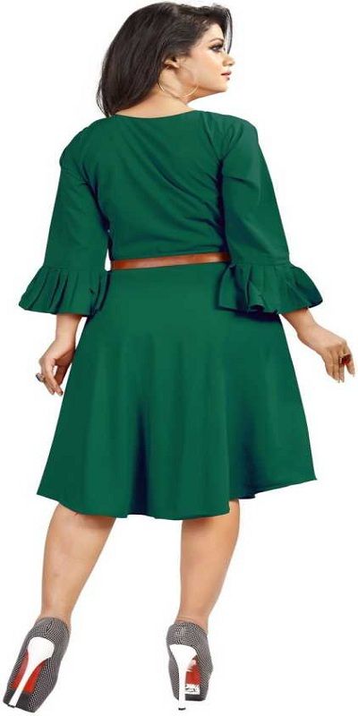 Women A-line Dark Green Dress
